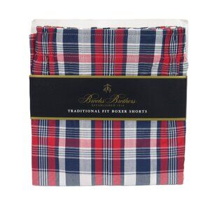 Brooks Brothers Men's Plaid Traditional Fit Boxer Shorts Red & Navy Blue Size L